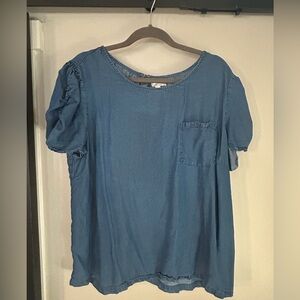 Chambray puff sleeve top